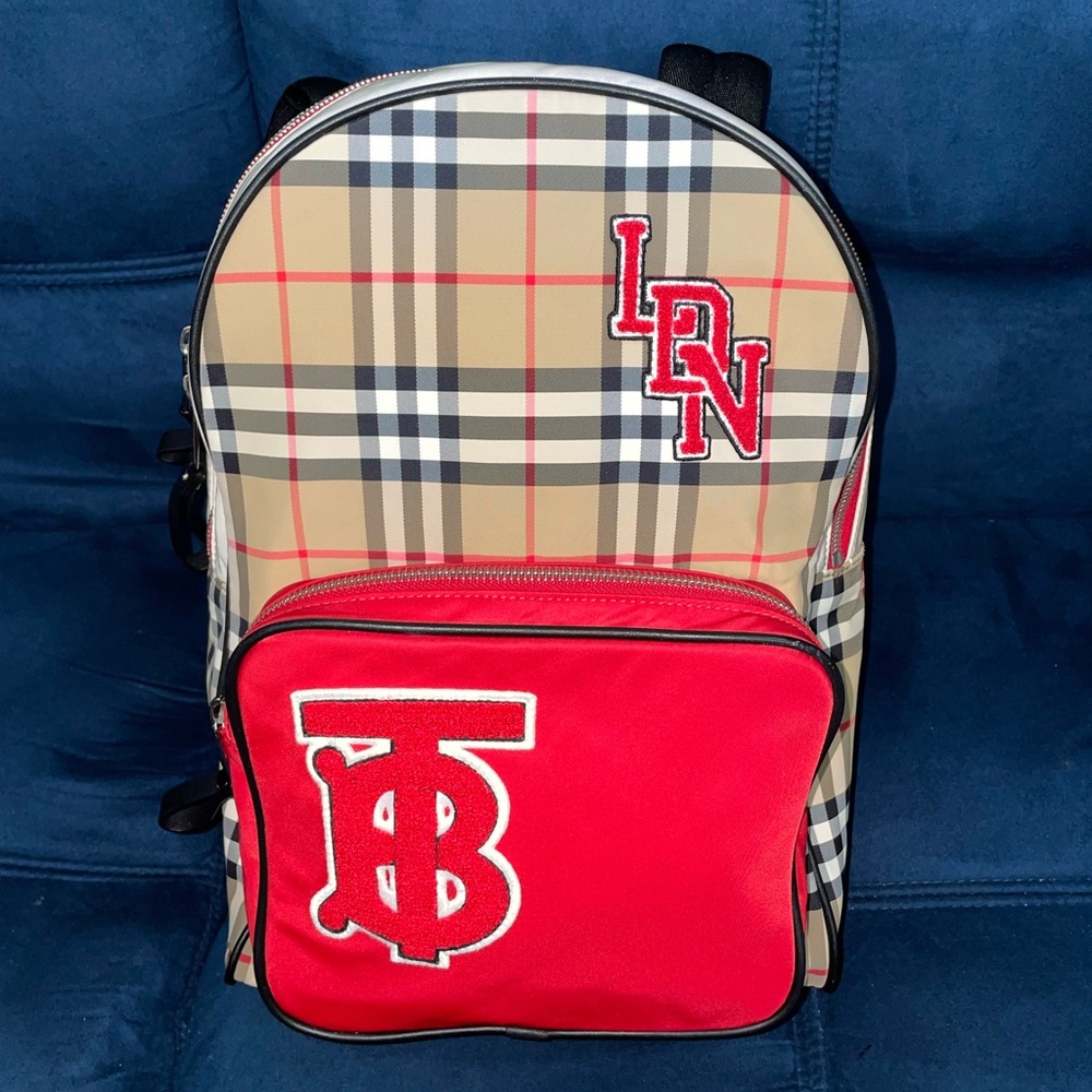 Burberry Nylon Check TB Logo Rucksack Backpack Rare Plaid excellent condition